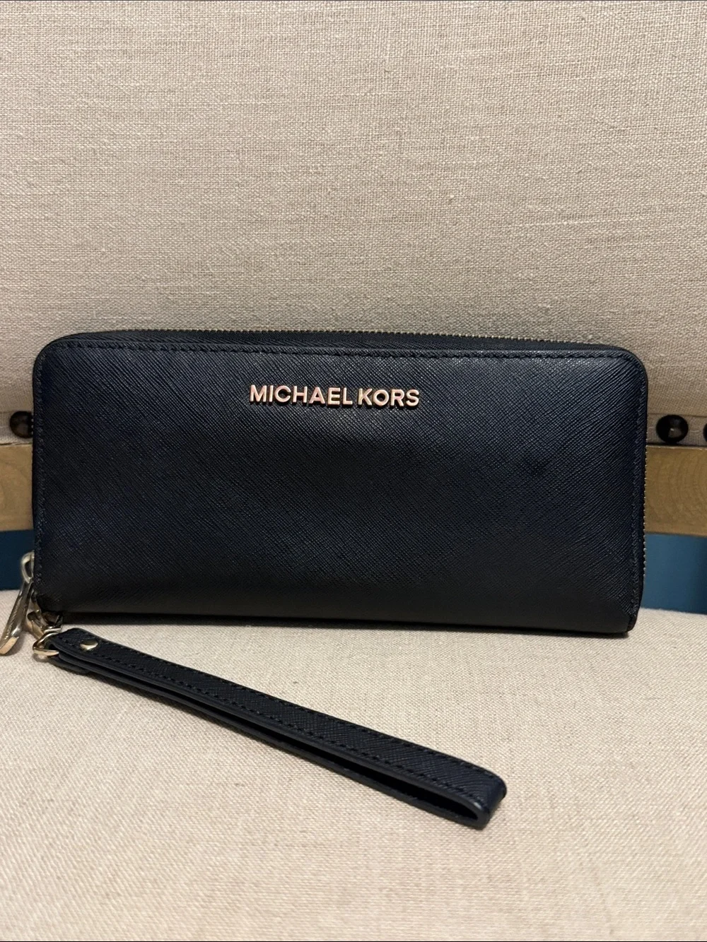 Michael Kors Black Saffiano Leather Zip Wristlet